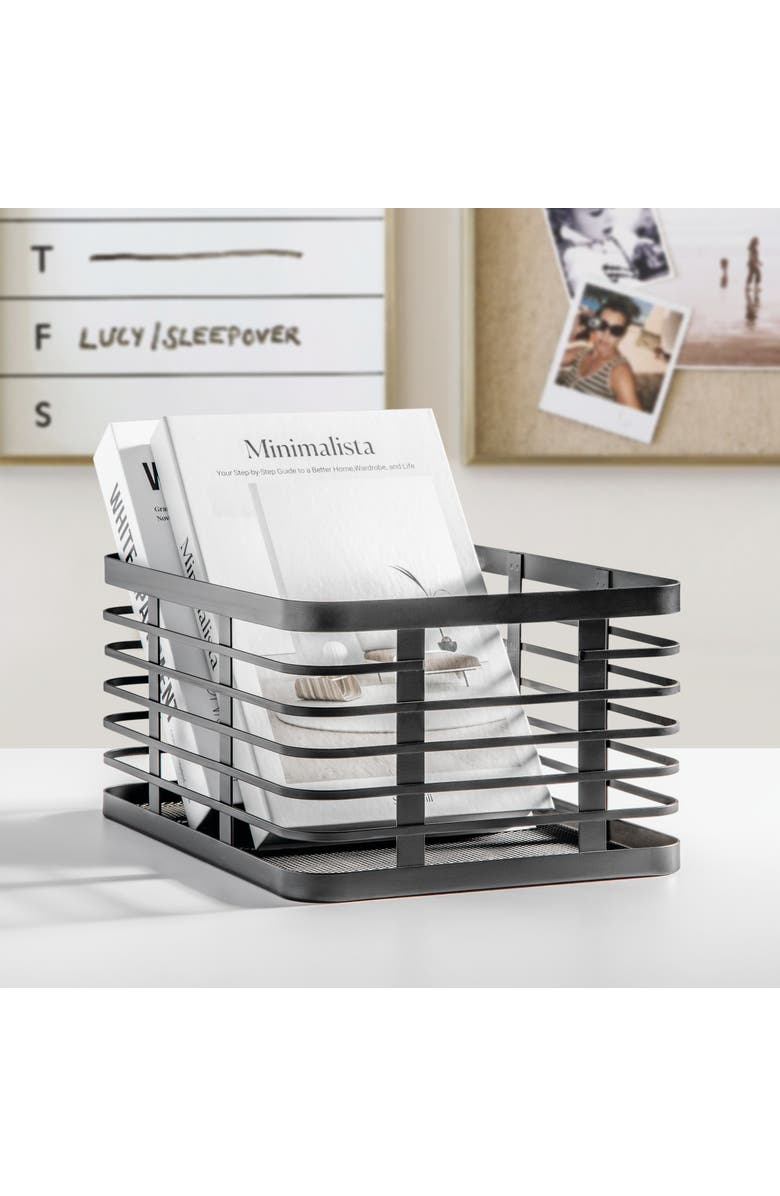 mDesign Metal Pantry Basket with Handles - Set of 4 - Matte Black, Alternate, color, Black