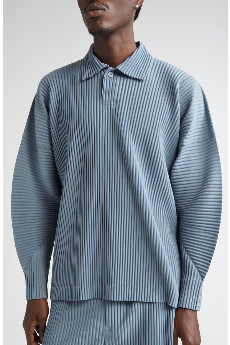 Monthly Colors August Pleated Long Sleeve Polo, Alternate, color, SLATE BLUE