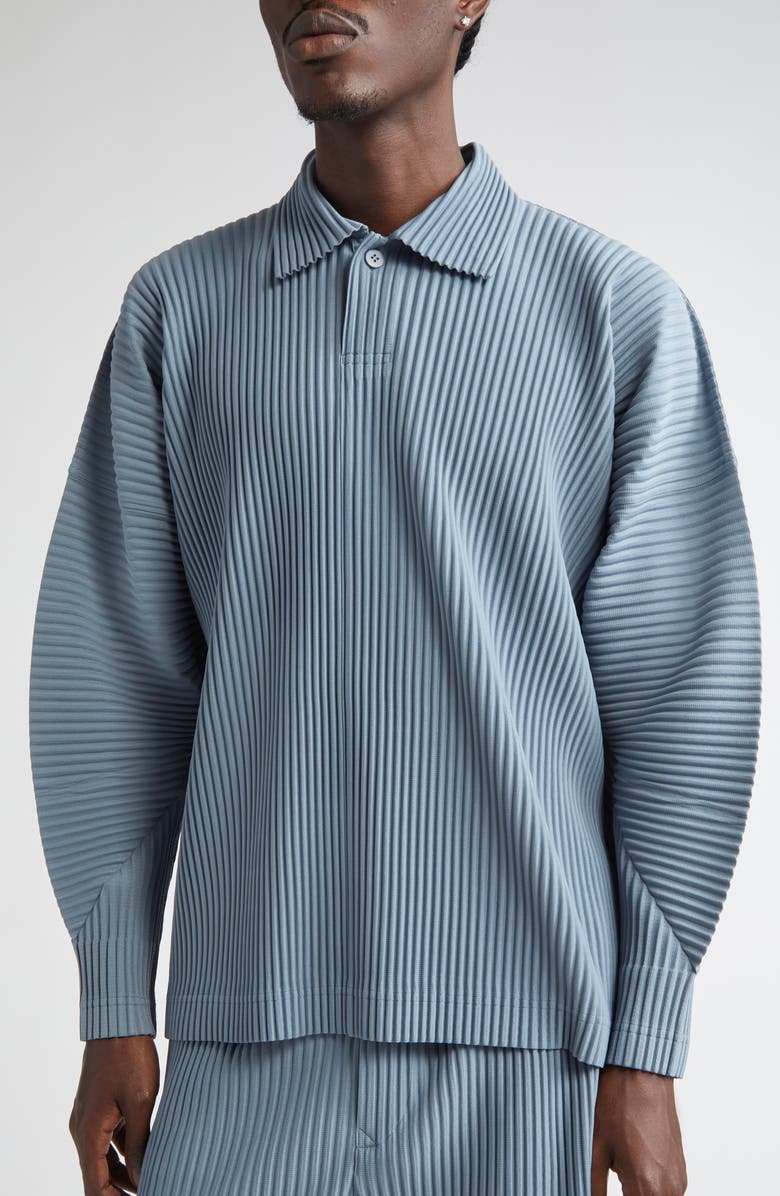 Homme Plissé Issey Miyake Monthly Colors August Pleated Long Sleeve Polo, Alternate, color, Slate Blue