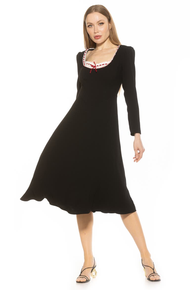 Zenaida Long Sleeve Fit & Flare Dress, Alternate, color, BLACK