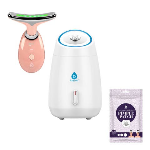 Complete At-Home Facial Spa Bundle - Facial Steamer, 7-in-1 LED Light Therapy Device & Hydrocolloid Pimple Patches