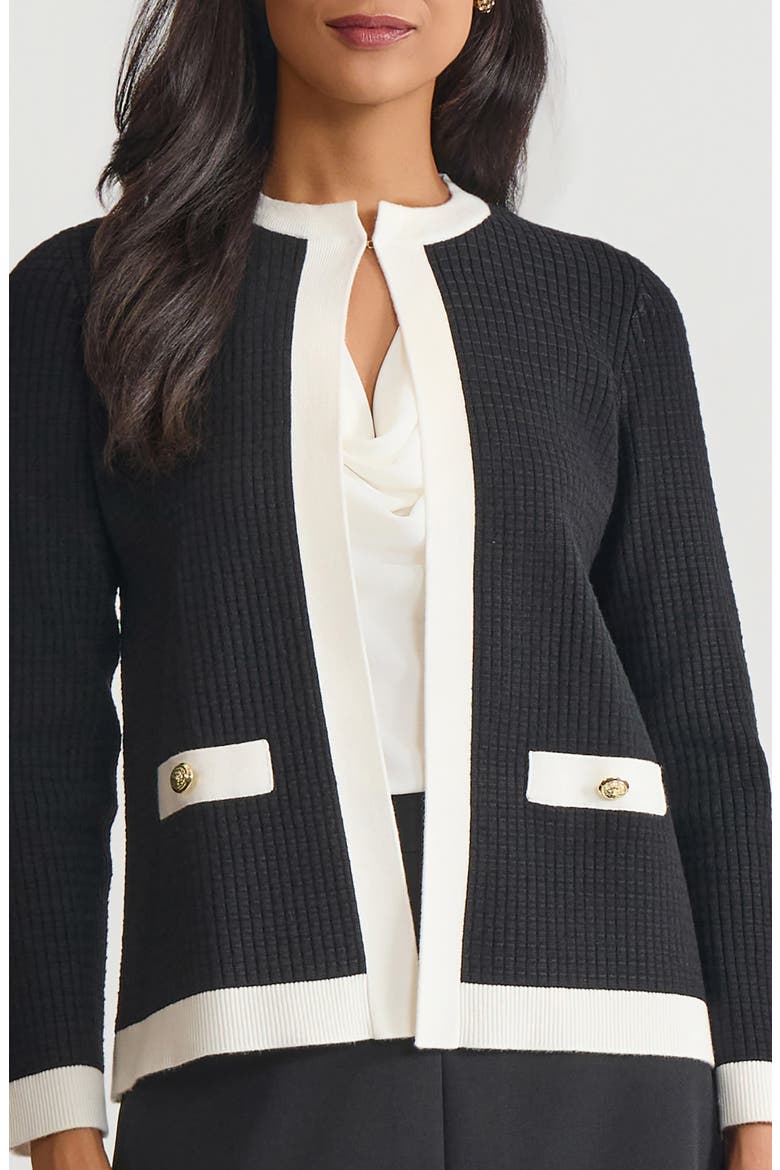 Kissing Front Rib Cardigan, Alternate, color, BLACK/VANILLA ICE