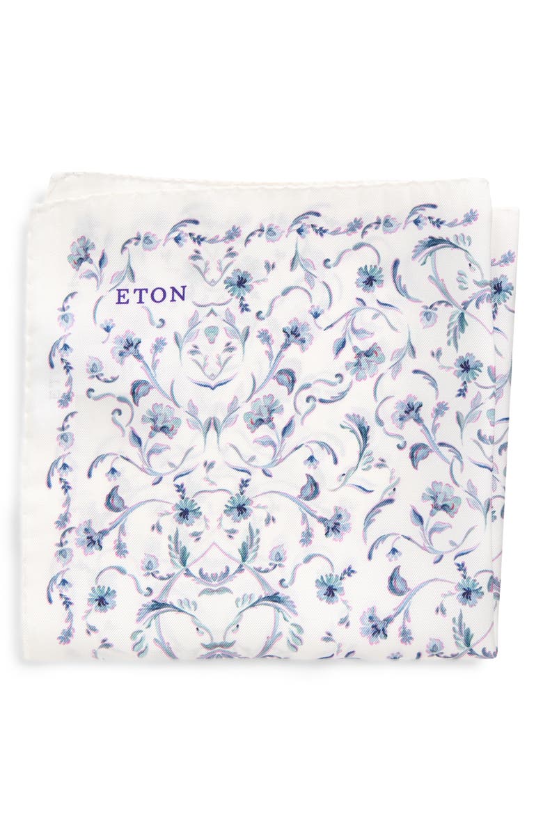Eton Floral Silk Pocket Square, Main, color, White/ Blue Multi