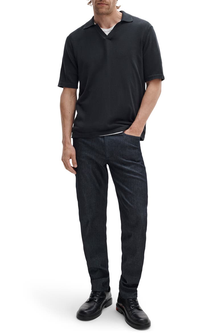 Conrad Silk & Cotton Johnny Collar Polo, Alternate, color, BLACK