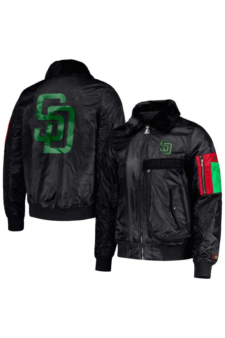 Men's Starter x Ty Mopkins Black San Diego Padres Black History Month Satin Full-Zip Jacket, Main, color, Black
