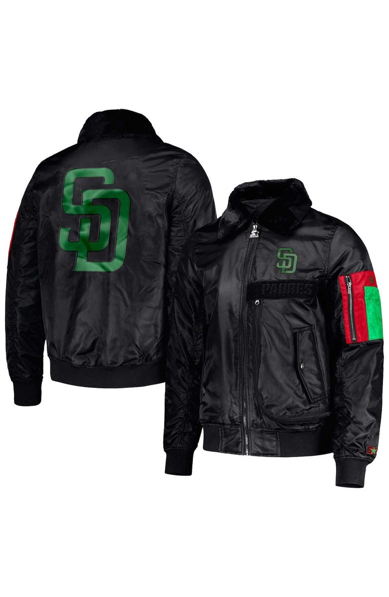 STARTER Men's Starter x Ty Mopkins Black San Diego Padres Black History Month Satin Full-Zip Jacket, Main, color, Black