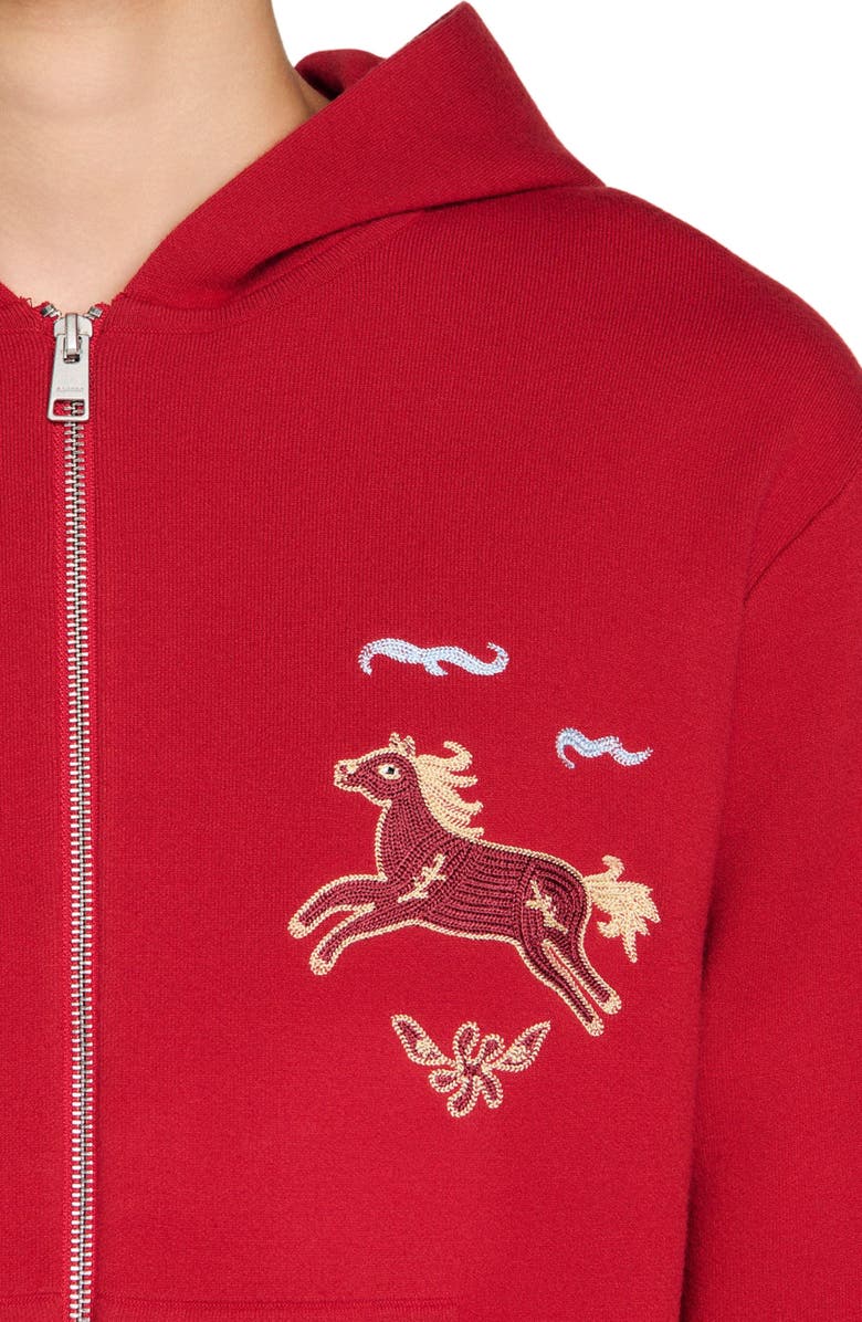 SANDRO Animal print zip-up cardigan, Alternate, color, Red