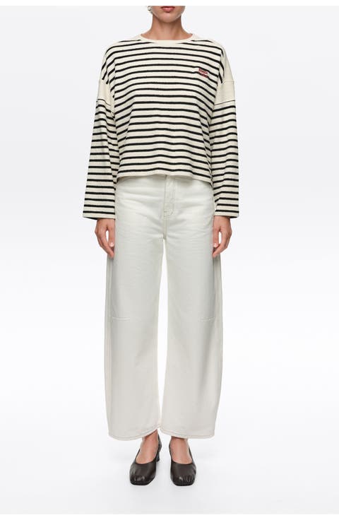 Striped Cotton Boat Neck T-Shirt
