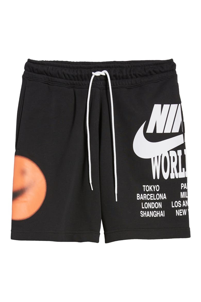 Sportswear World Tour Graphic Drawstring Shorts, Alternate, color, BLACK