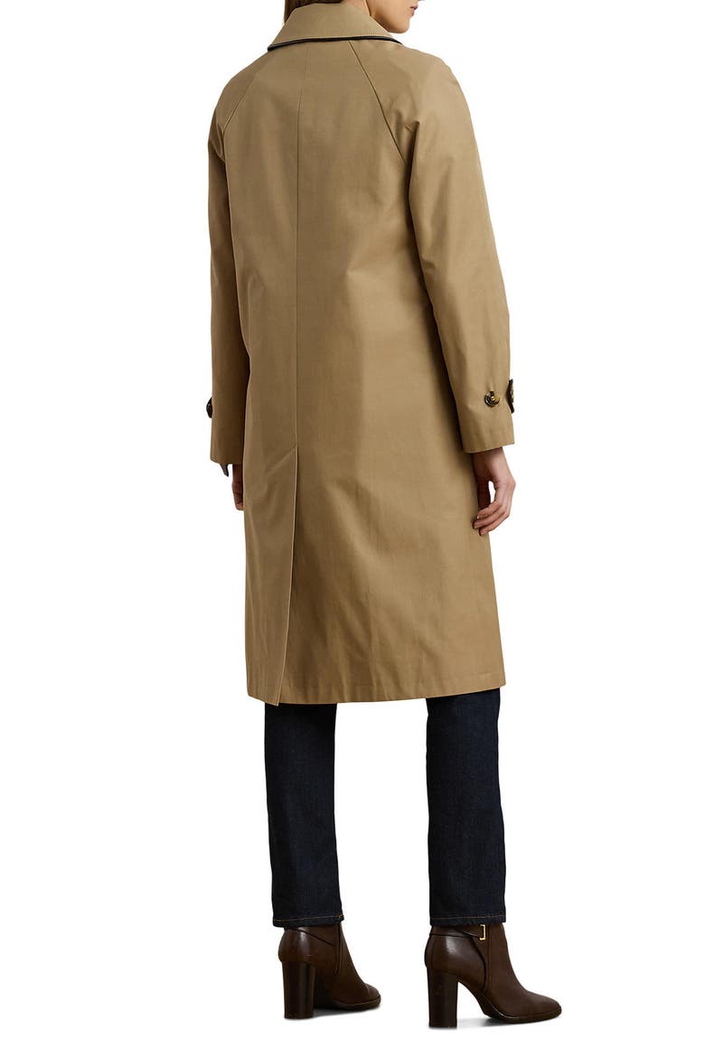 Balmacaan Single Breasted Raincoat with Faux Leather Trim, Alternate, color, SAND