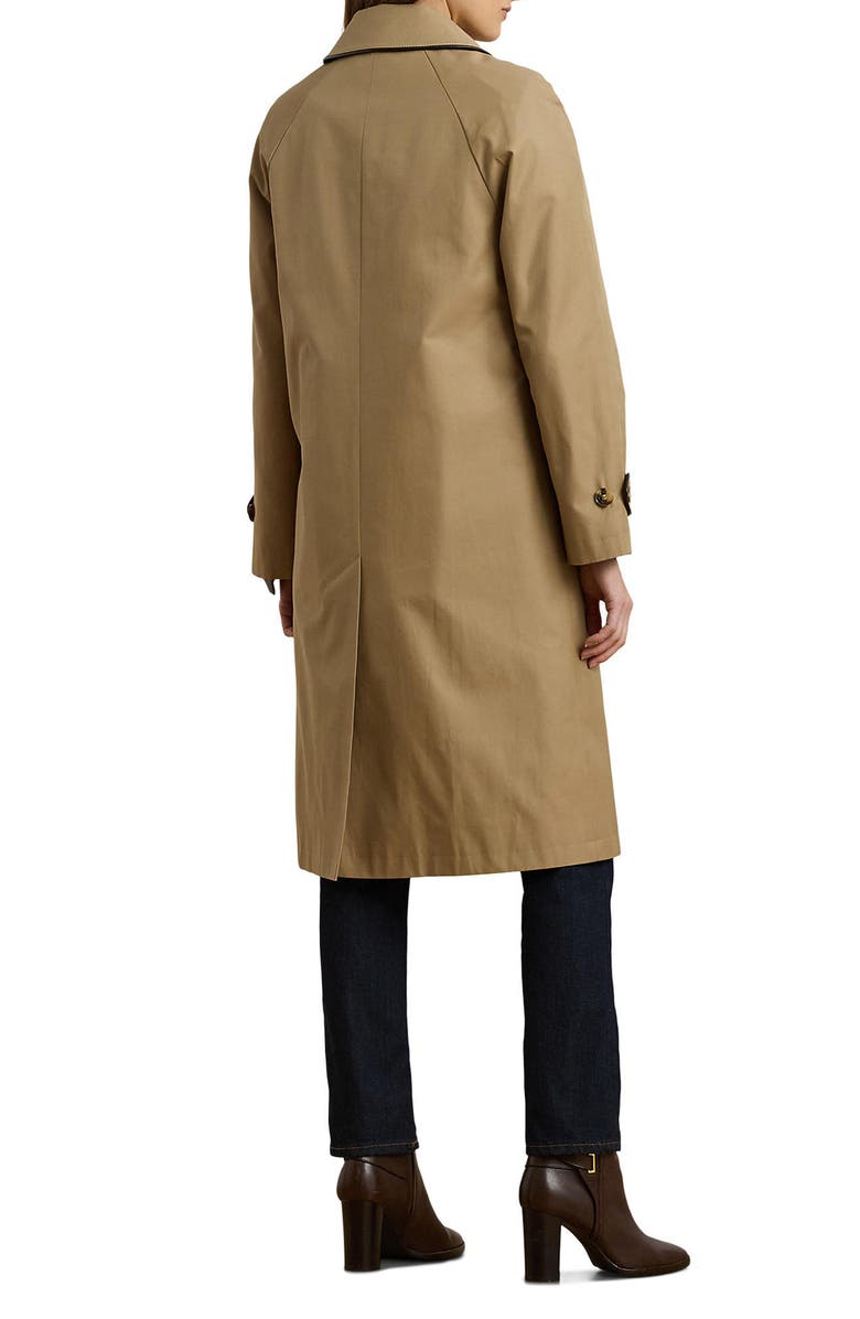 Lauren Ralph Lauren Balmacaan Single Breasted Raincoat with Faux Leather Trim, Alternate, color, Sand