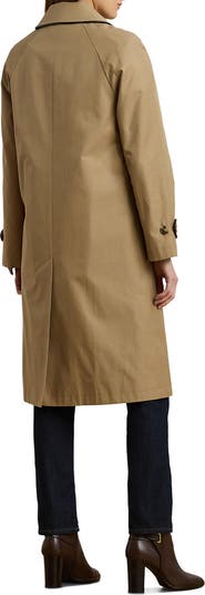 Balmacaan Single Breasted Raincoat with Faux Leather Trim