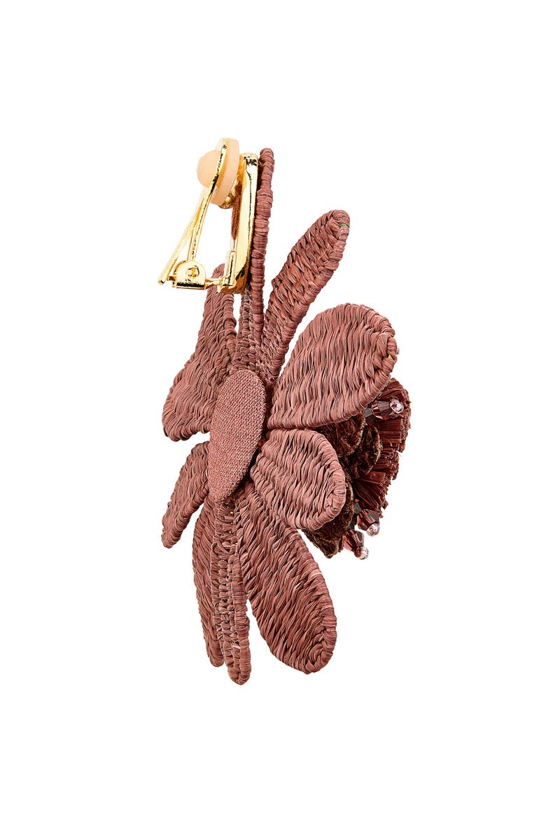 Large Flower Woven Raffia Clip-On Earrings, Alternate, color, MAUVE