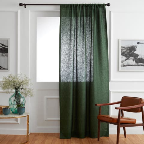 Linen Curtain with Light Filtering Rod Pocket for Living Room, Bedroom