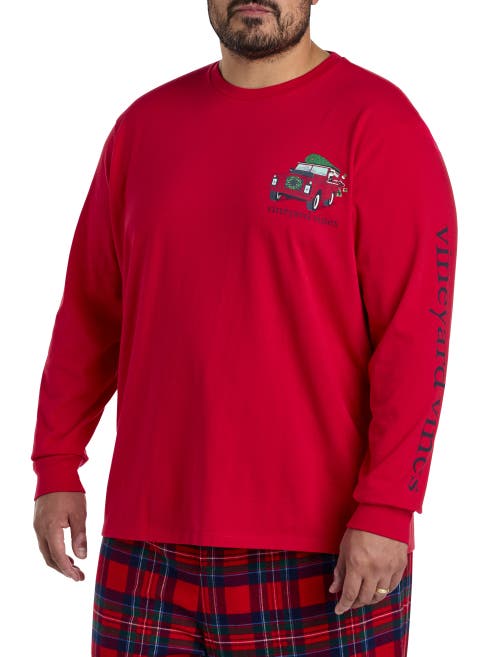 Vineyard Vines Big & Tall Santa Expedition Long Sleeve Graphic Tee In Red Velvet