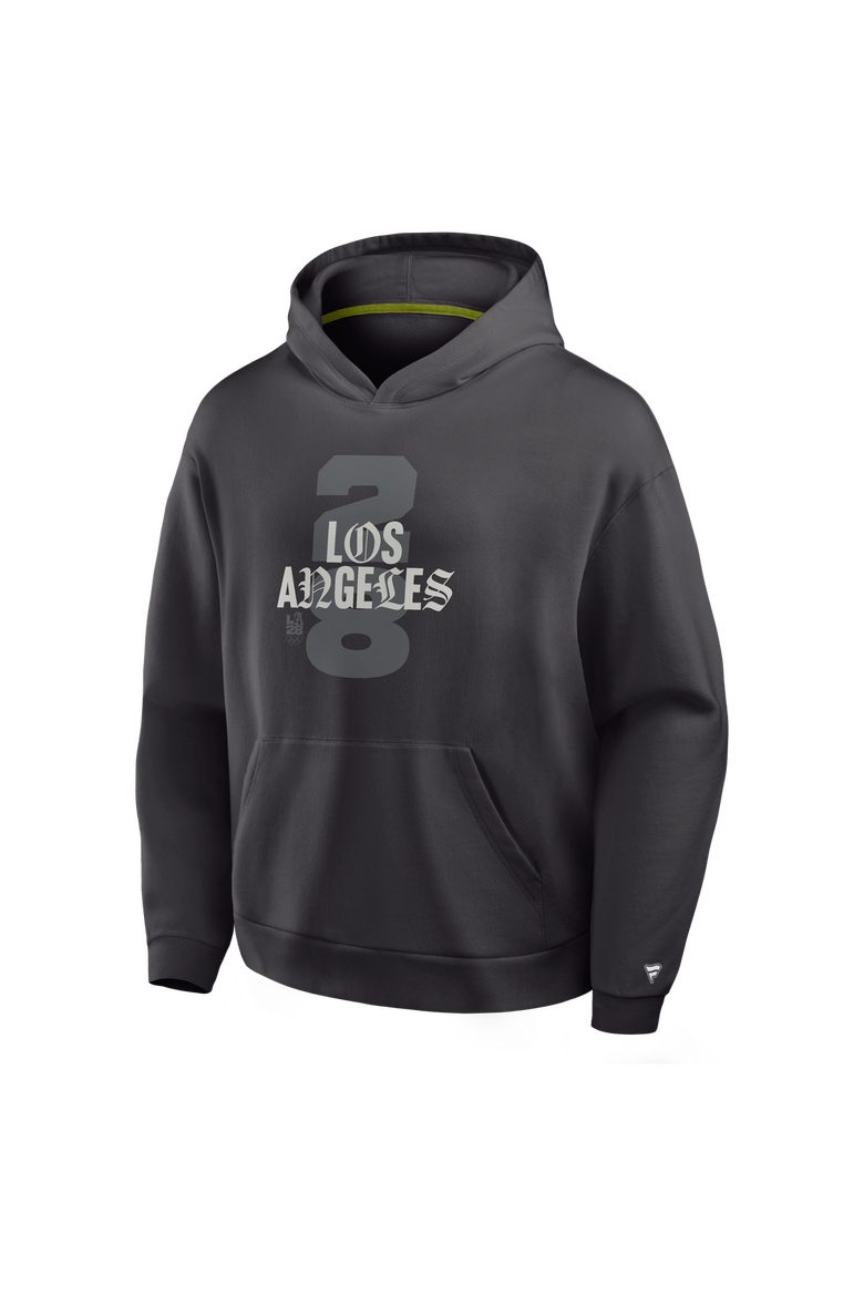 Men's Fanatics Charcoal LA28 Summer Olympics Oversized Type Play Location Hoodie, Alternate, color, Charcoal