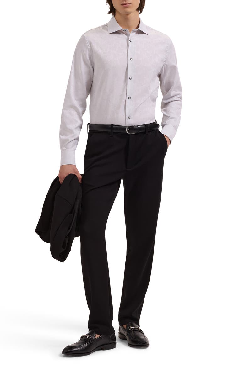 Bugatchi Axel Shaped Fit Floral Jacquard Button-Up Shirt, Alternate, color, Platinum