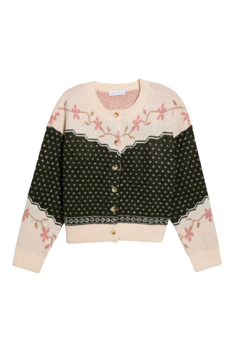 Fair Isle Floral Cardigan, Alternate, color, CREAM HUNTER GREEN