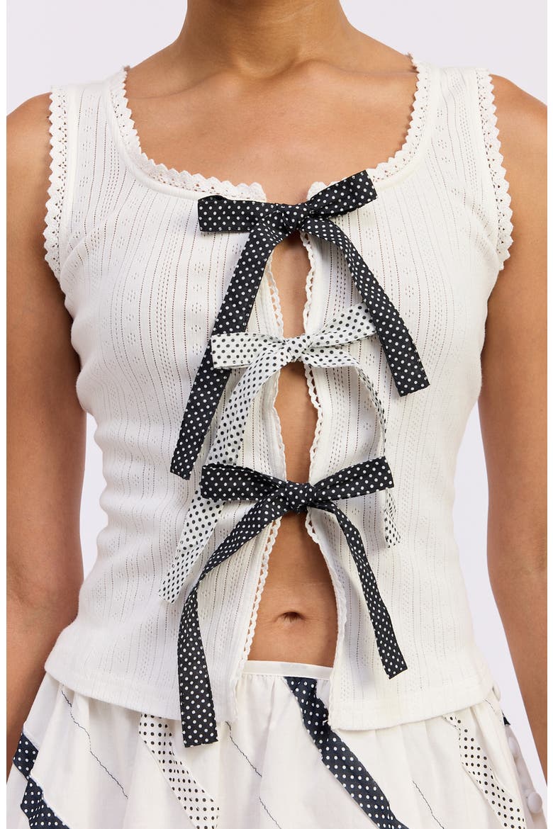 June Tie Front Crop Cotton Pointelle Tank, Alternate, color, WHITE NAVY