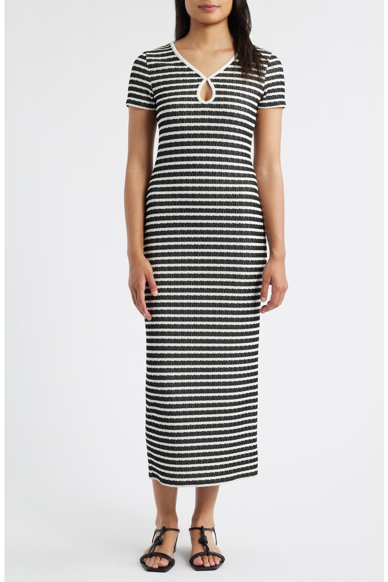 Keyhole Midi Dress, Main, color, BLACK/ IVORY