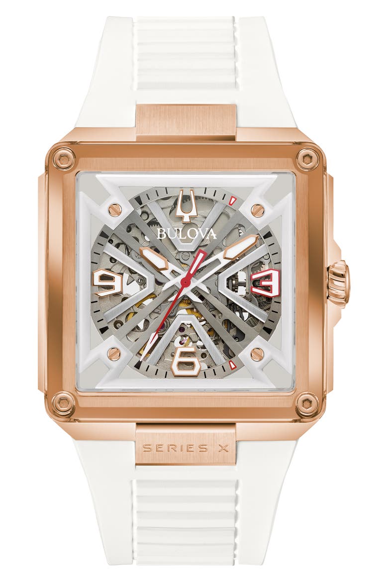 Marc Anthony Series X Skeleton Automatic Rubber Strap Watch, 39mm (Limited Edition), Main, color, ROSE GOLD-TONE