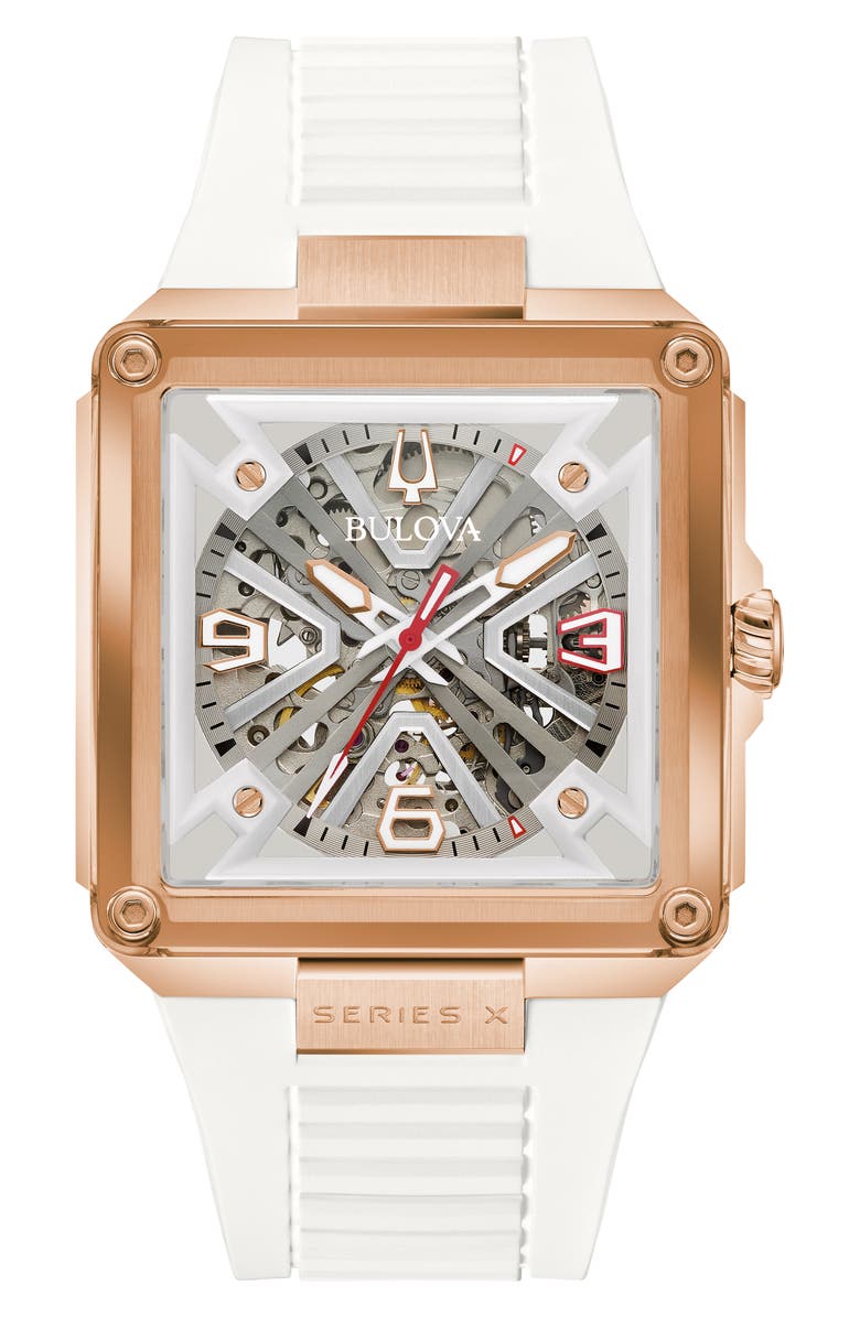 BULOVA Marc Anthony Series X Skeleton Automatic Rubber Strap Watch, 39mm, Main, color, Rose Gold-Tone