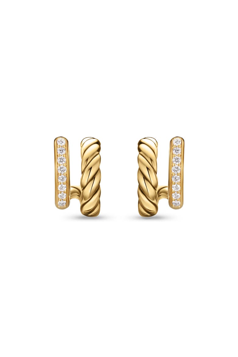 DY Mercer Two Row Hoop Earrings in 18K Yellow Gold with Diamonds, 12mm, Main, color, GOLD