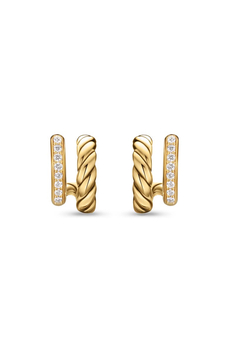 David Yurman DY Mercer Two Row Hoop Earrings in 18K Yellow Gold with Diamonds, 12mm, Main, color, Gold