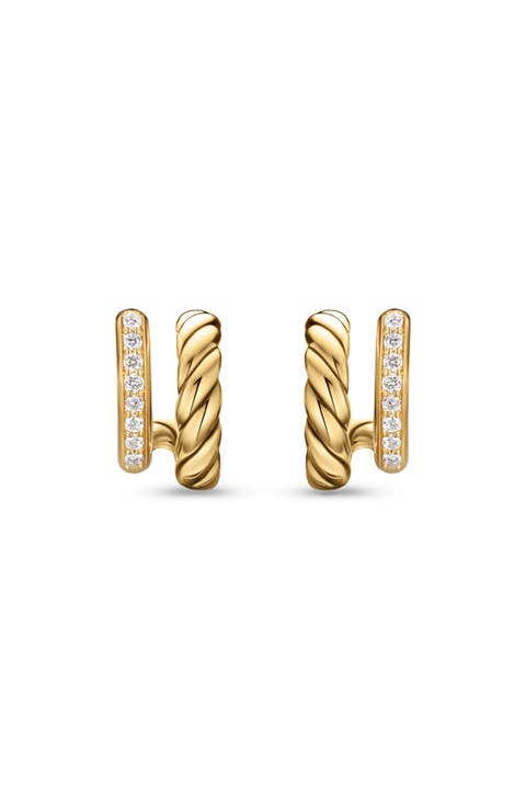 DY Mercer Two Row Hoop Earrings in 18K Yellow Gold with Diamonds, 12mm