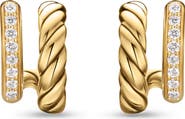David Yurman DY Mercer Two Row Hoop Earrings in 18K Yellow Gold with Diamonds, 12mm