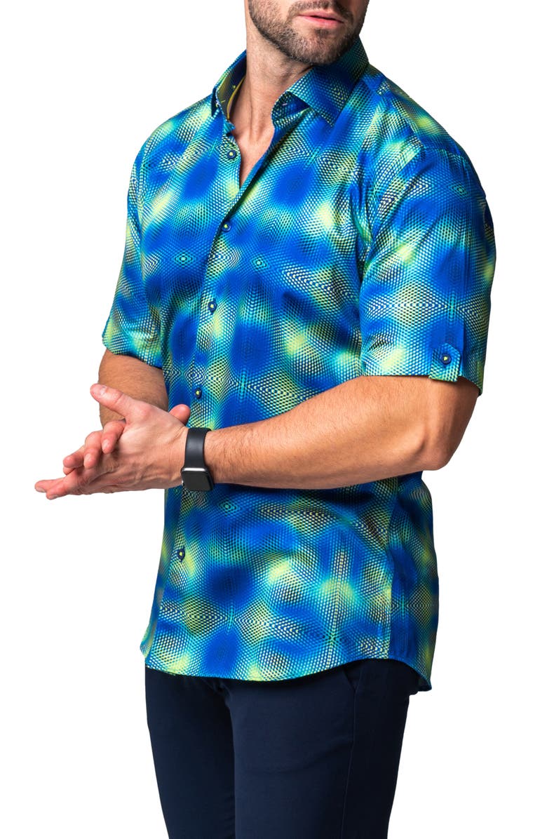 Maceoo Galileo Fuzzy Regular Fit Short Sleeve Button-Up Shirt, Alternate, color, Blue