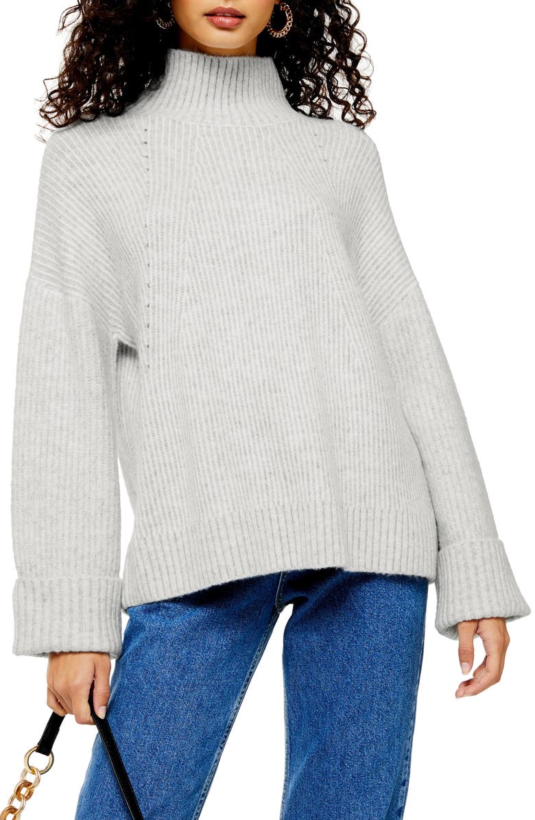 Topshop Supersoft Wide Sleeve Turtleneck Sweater, Main, color, 