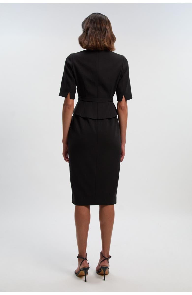 Karen Millen Asymmetric Neck Belted Pencil Midi Dress, Alternate, color, Black