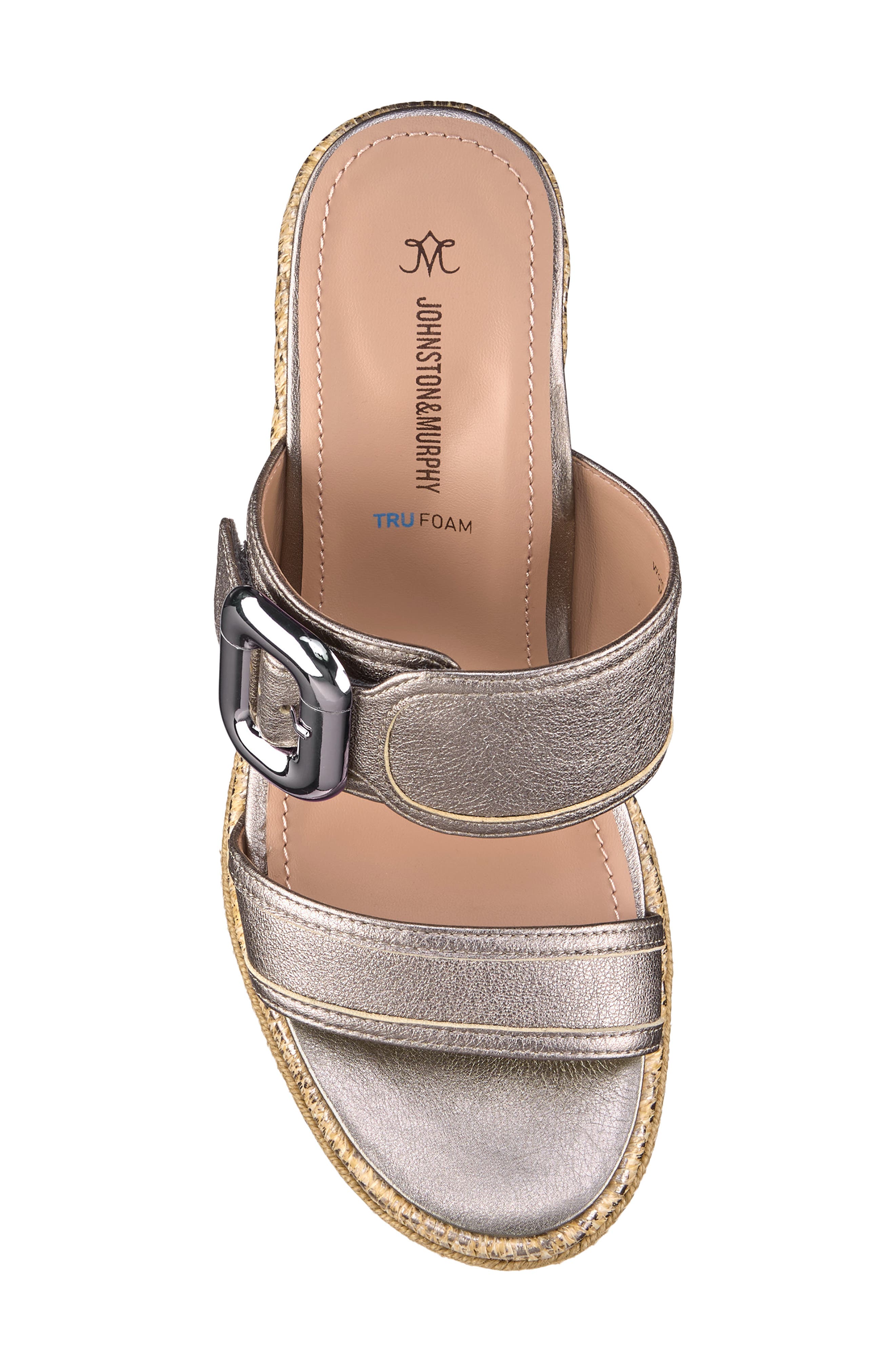 Johnston & Murphy Addison Buckle Platform Wedge Slide Sandal, Alternate, color, Light Bronze Sheepskin