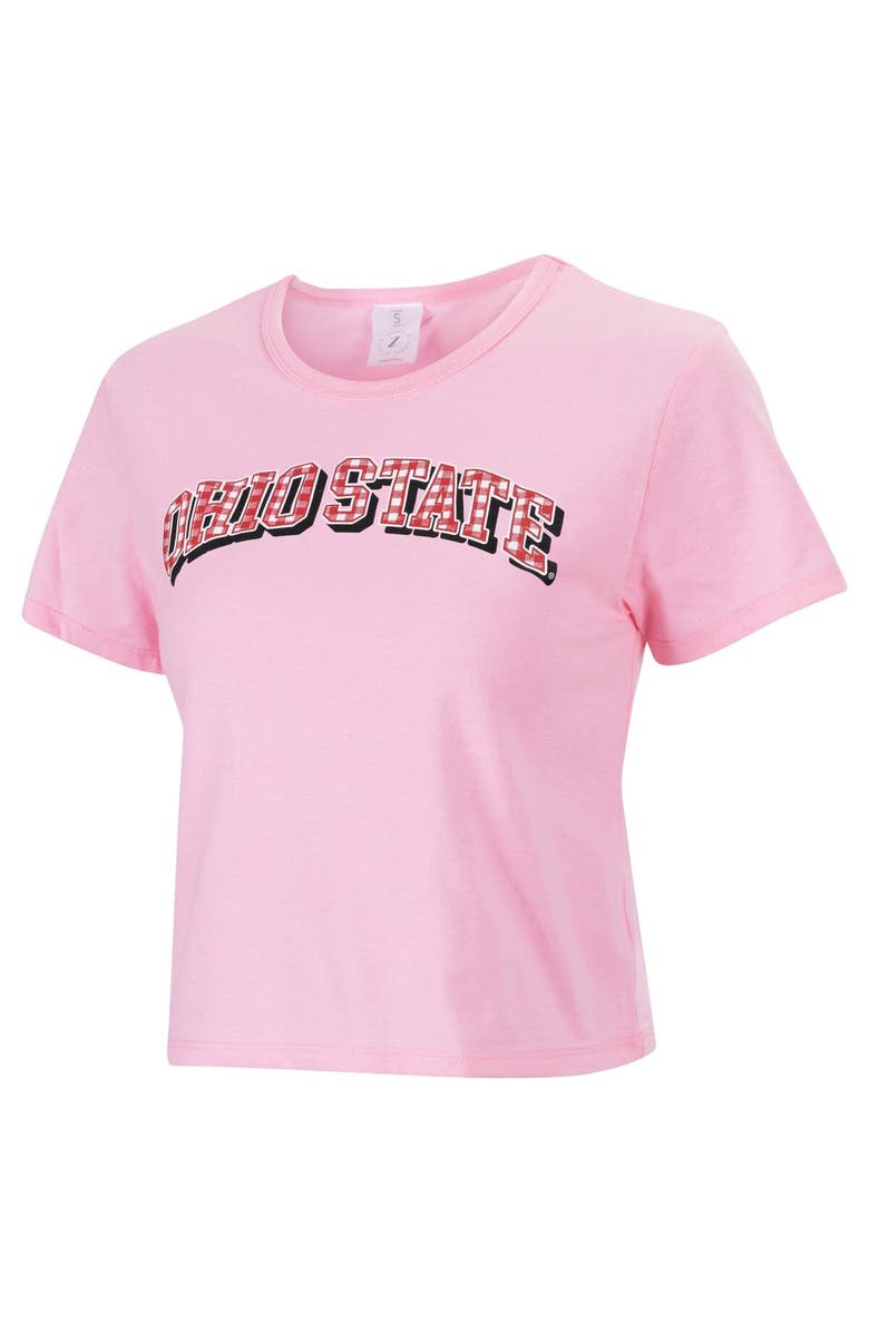 ZOOZATZ Women's ZooZatz Pink Ohio State Buckeyes Gingham Logo Cropped T-Shirt, Main, color, Pink