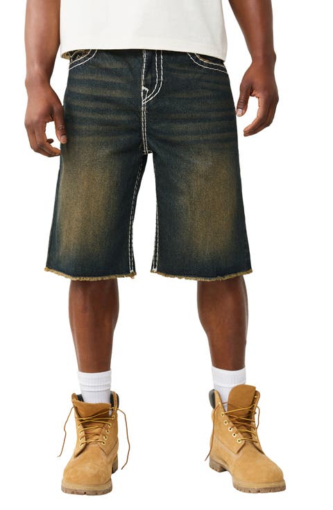 Vinny Big T Flap Fray Hem Denim Shorts (Rusted Denim Dark Wash) (Regular & Big)