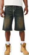 True Religion Vinny Big T Flap Fray Hem Denim Shorts