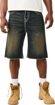 True Religion Vinny Big T Flap Fray Hem Denim Shorts