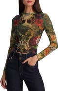 Alice + Olivia Delaina Printed Long Sleeve Mesh Top