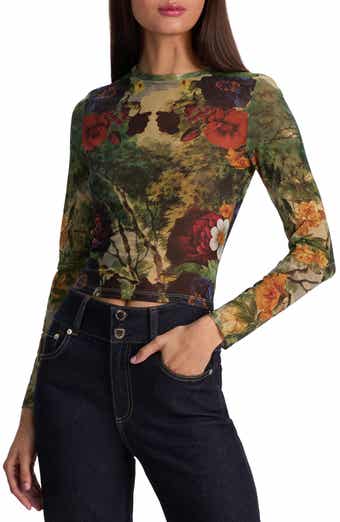 Alice + Olivia Delaina Printed Long Sleeve Mesh Top
