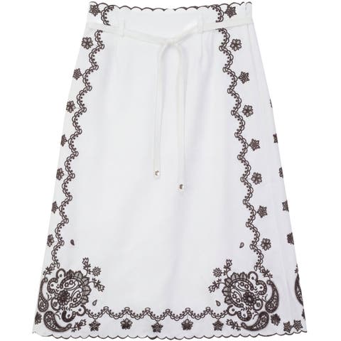 A-Line Embroidered Scalloped Hem Skirt