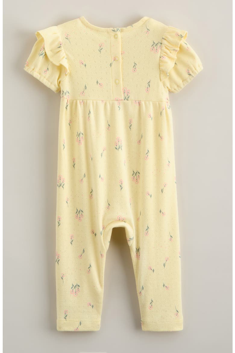 Floral Print Pointelle Romper, Alternate, color, YELLOW CLOVER DANDELIONS