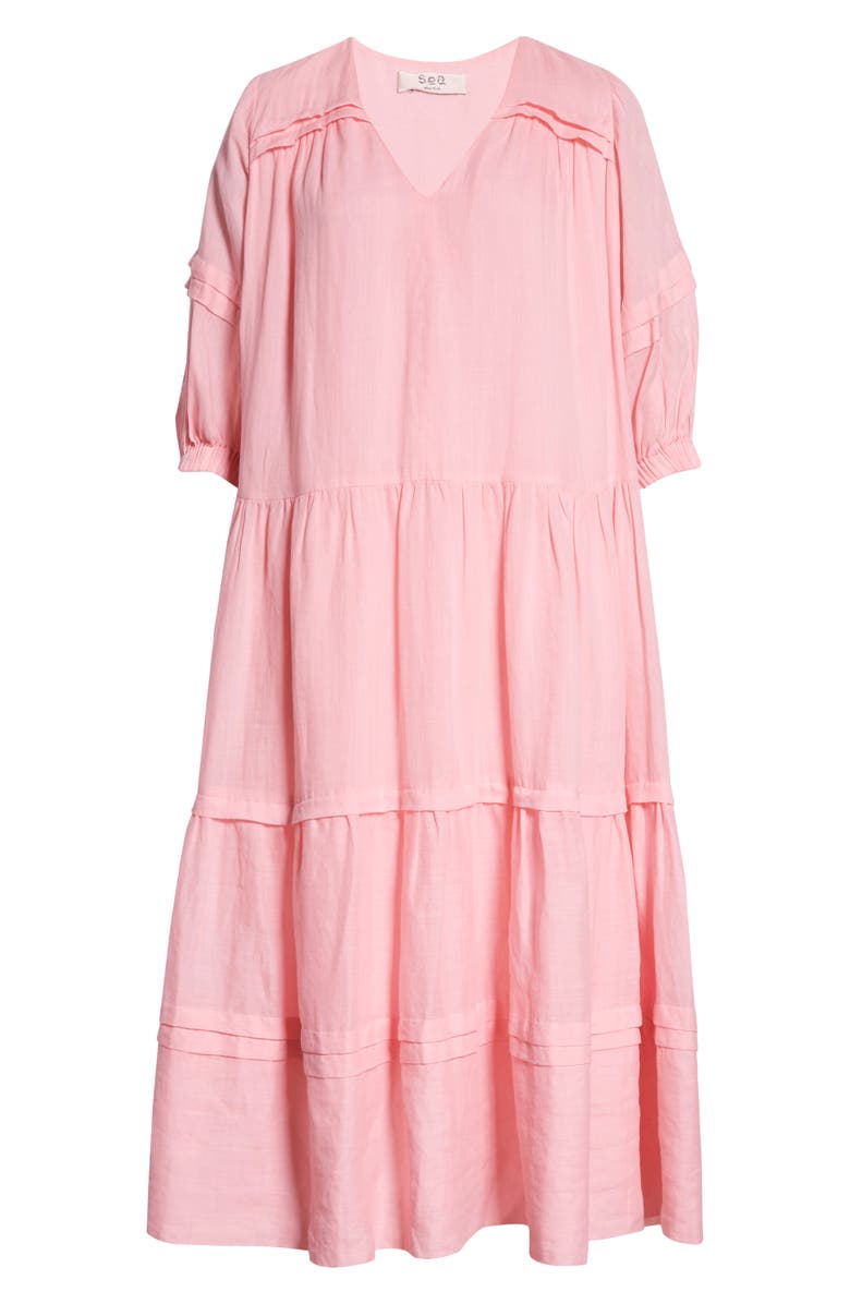 Sea Lucy Pleat Detail Tiered Cotton Midi Dress, Alternate, color, 