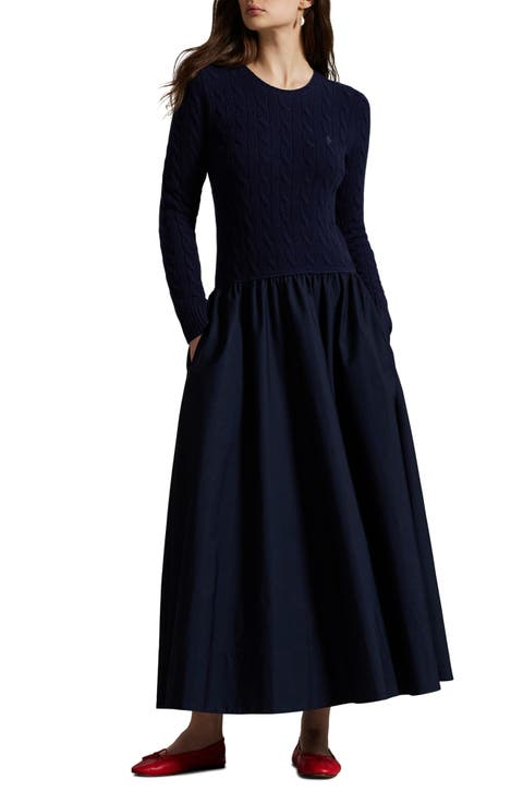 Mixed Media Cable Stitch Long Sleeve Maxi Dress