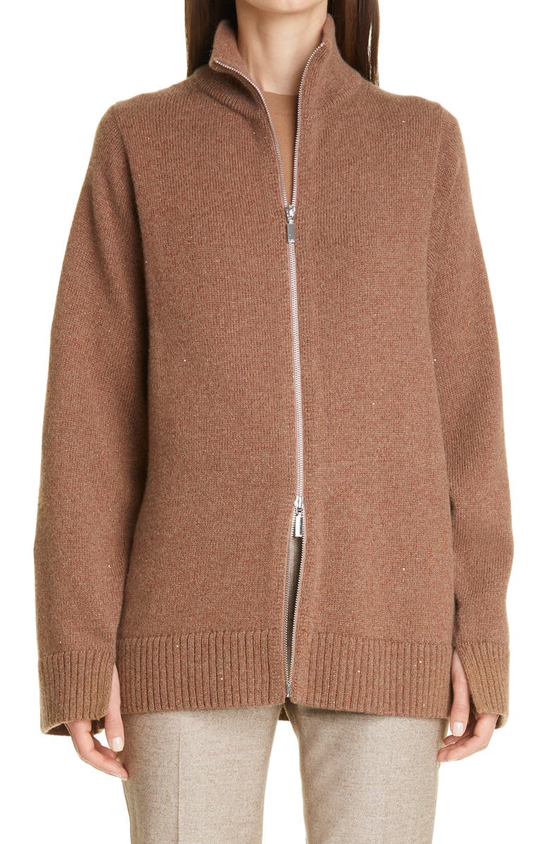 Lafayette 148 New York Sequin Zip Cashmere & Silk Cardigan, Main, color, 