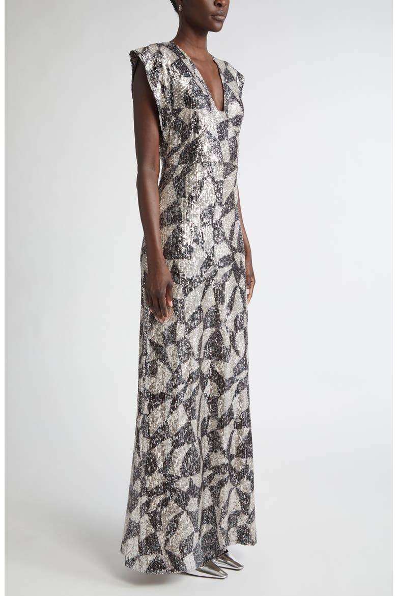 Cubist Sequin Gown, Alternate, color, ECBI ECRU/BLACK MULTI