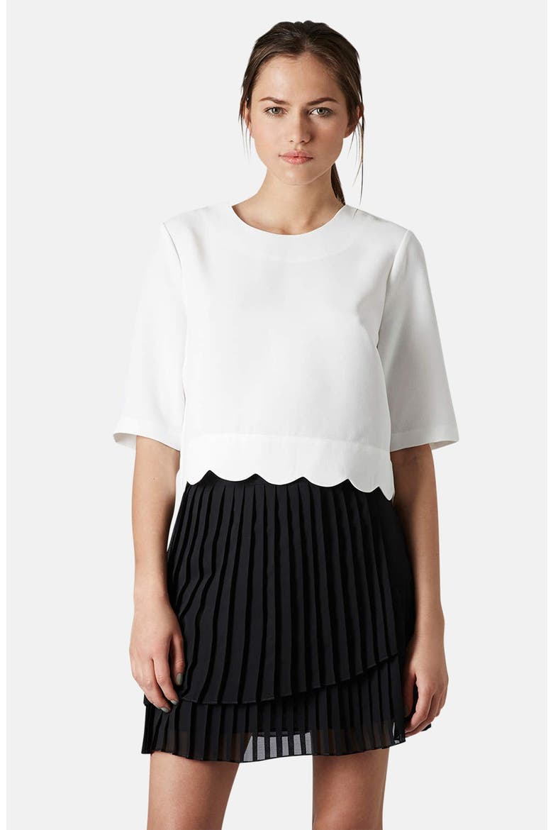 Crepe Scallop Hem Top, Main, color, IVORY