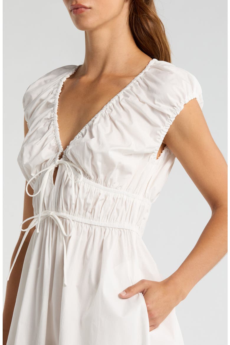 Liv Ruched Stretch Cotton Poplin Midi Dress, Alternate, color, IVORY