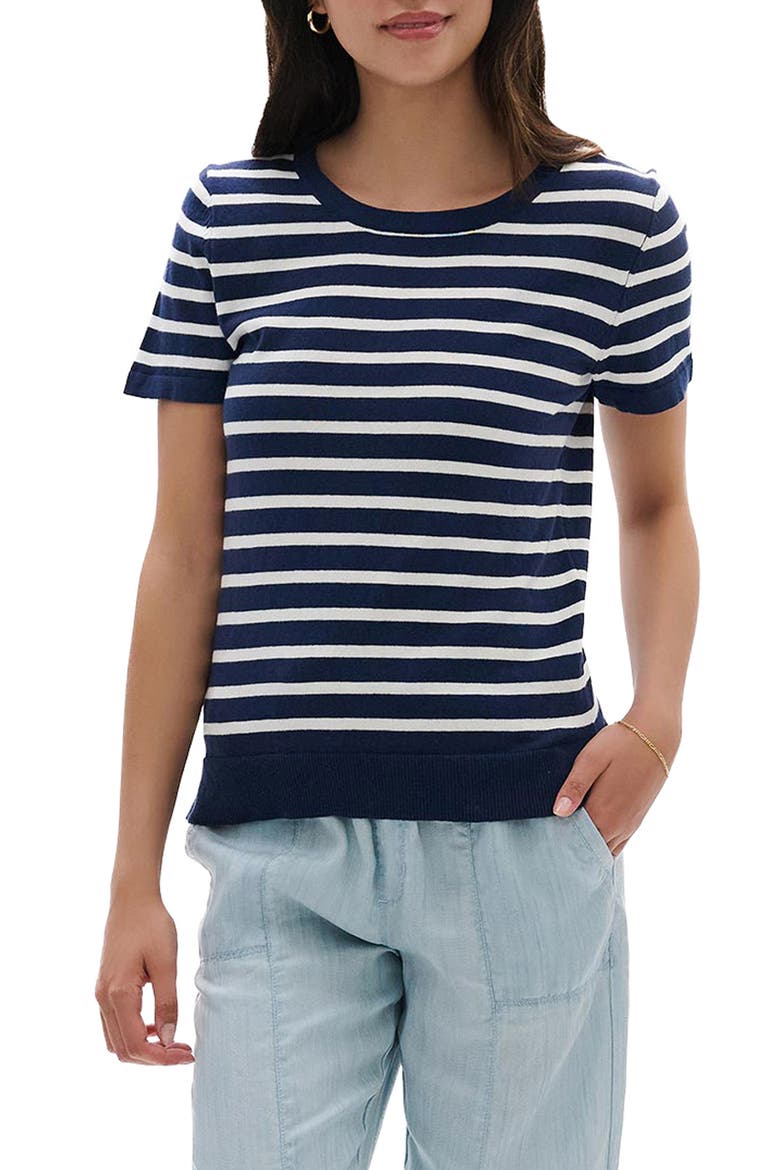 Stripe Short Sleeve Sweater, Main, color, PATRIOT BLUE