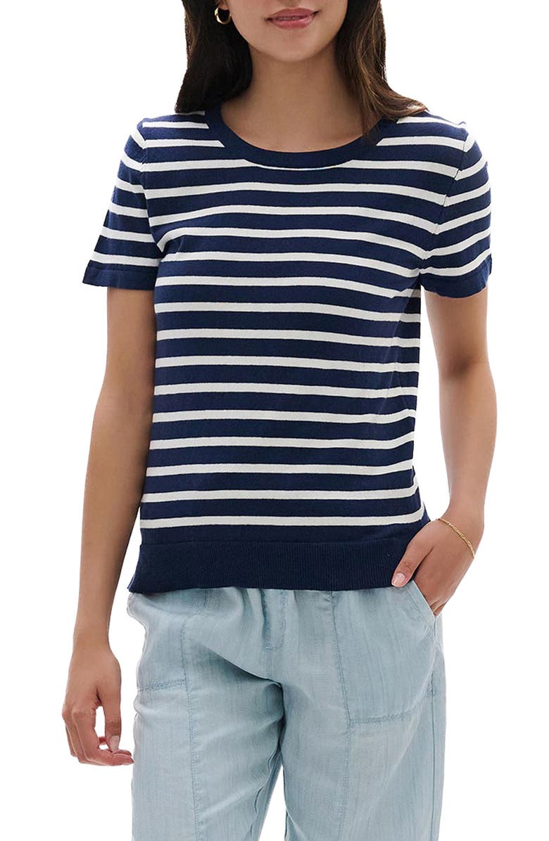 Hatley Stripe Short Sleeve Sweater, Main, color, Patriot Blue